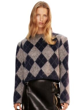 H&M Edition NWT Navy & Gray Mohair Blend Argyle Sweater